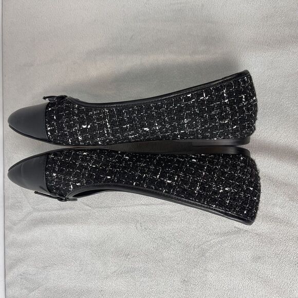 J Crew Women Striped Print Cap Toe Bow Tie Slip-On Textured Flats Black Size 8.5 - Picture 9 of 11